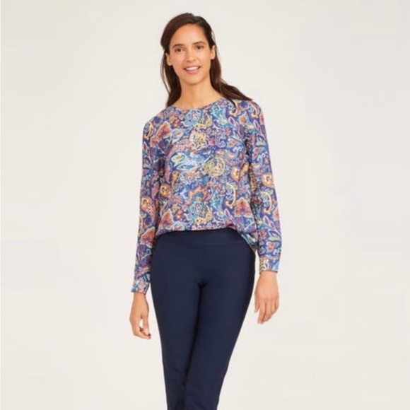 J. McLaughlin Lorinda Silk Modal Long Sleeve Button Back Blouse Garden Paisley S - Picture 11 of 14